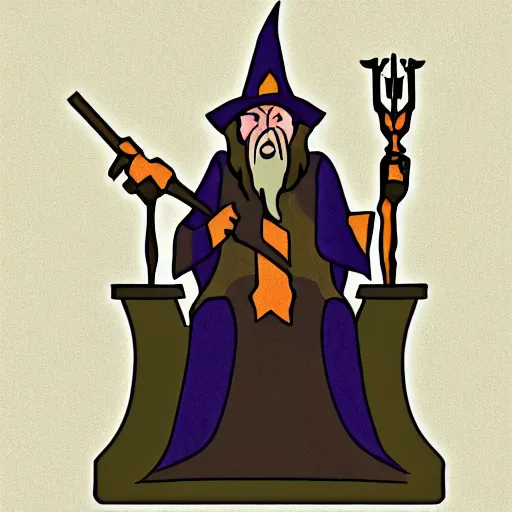 Prompt: An old wizard sitting on a throne, svg