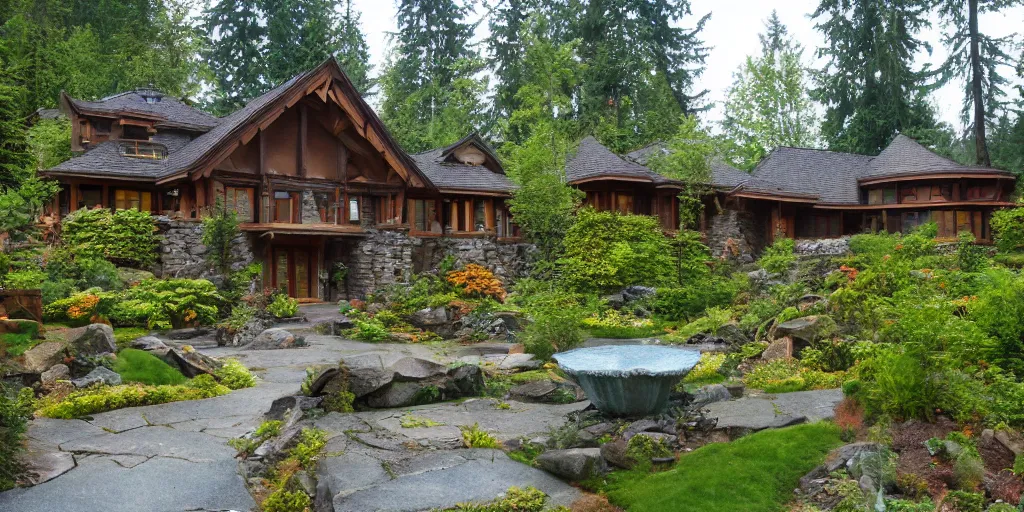 Image similar to residence in the style of rivendell, washington state