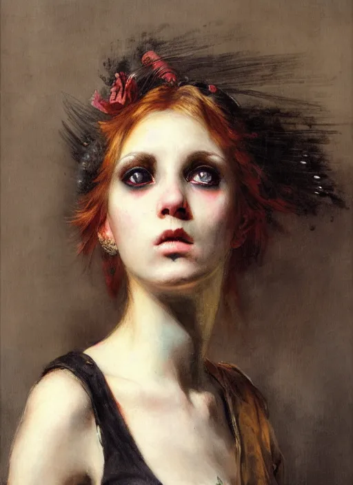 Prompt: a portrait of a pretty sewer punk young lady by adolf hiremy - hirschl