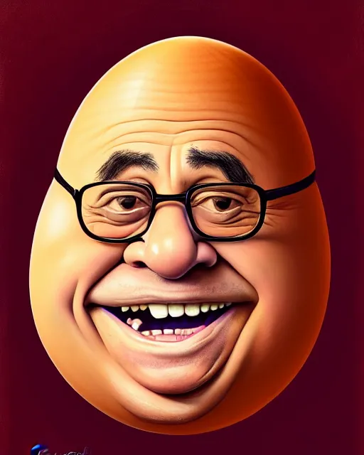 Image similar to painting portrait of danny devito as an egg, cartoon, warm lighting, danny devito has an egg body, movie poster, illustration by bartek fedyczak, erak note, tooth wu, neil richards, kan liu, siwoo kim, jisu choe, trending on art station