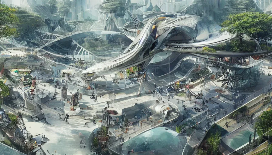 Image similar to Concept art of a magnificent futuristic zoo in Paris, hyperdetailed, artstation, cgsociety, 8k