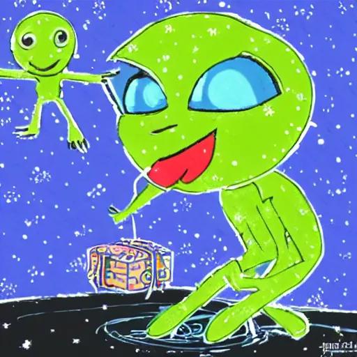 Image similar to aliens drop presents to humans