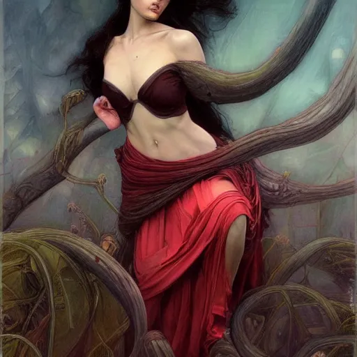 Image similar to a painting in the style of tom bagshaw, and in the style of donato giancola, and in the style of john william waterhouse.