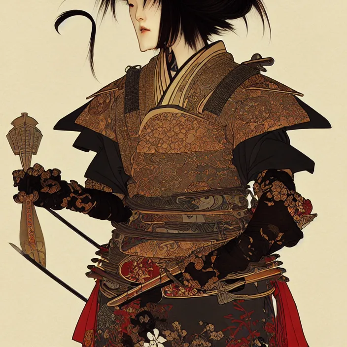 Image similar to anthropomorphic samurai bear cyborg, fantasy, intricate, highly detailed, lifelike, photorealistic, digital painting, artstation, illustration, concept art, smooth, sharp focus, art by alphonse mucha and kitagawa utamaro and ogata korin and aya takano