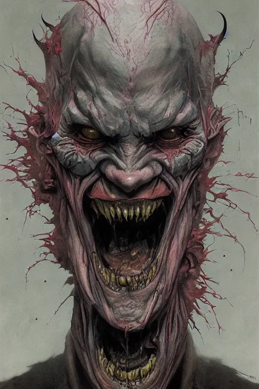 Image similar to Portrait of demonic, distorted Joker, dc comics, dark, intricate, smooth, artstation, painted by Wayne Barlowe, Greg Rutkowski, Zdislav Beksinski