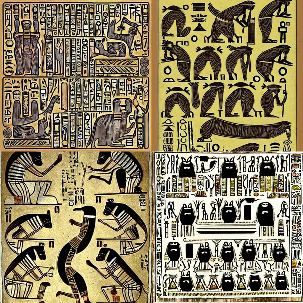 Prompt: Raccoons in the style of ancient Egyptian Hieroglyphics