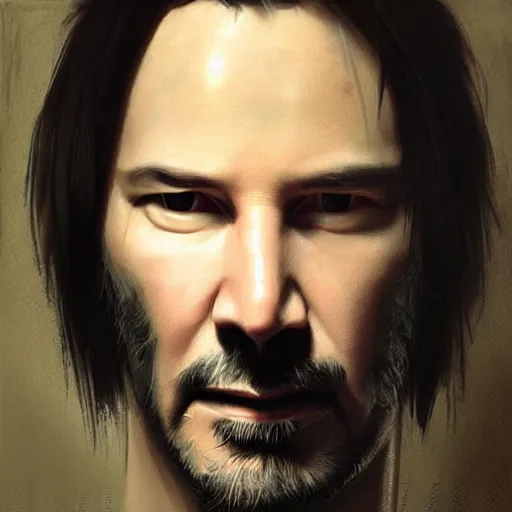 Image similar to keanu reeves as a square headed robot, closeup portrait by greg rutkowski, realistic face, digital art,