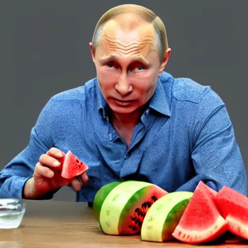 Image similar to vladimir putin eating watermelonn