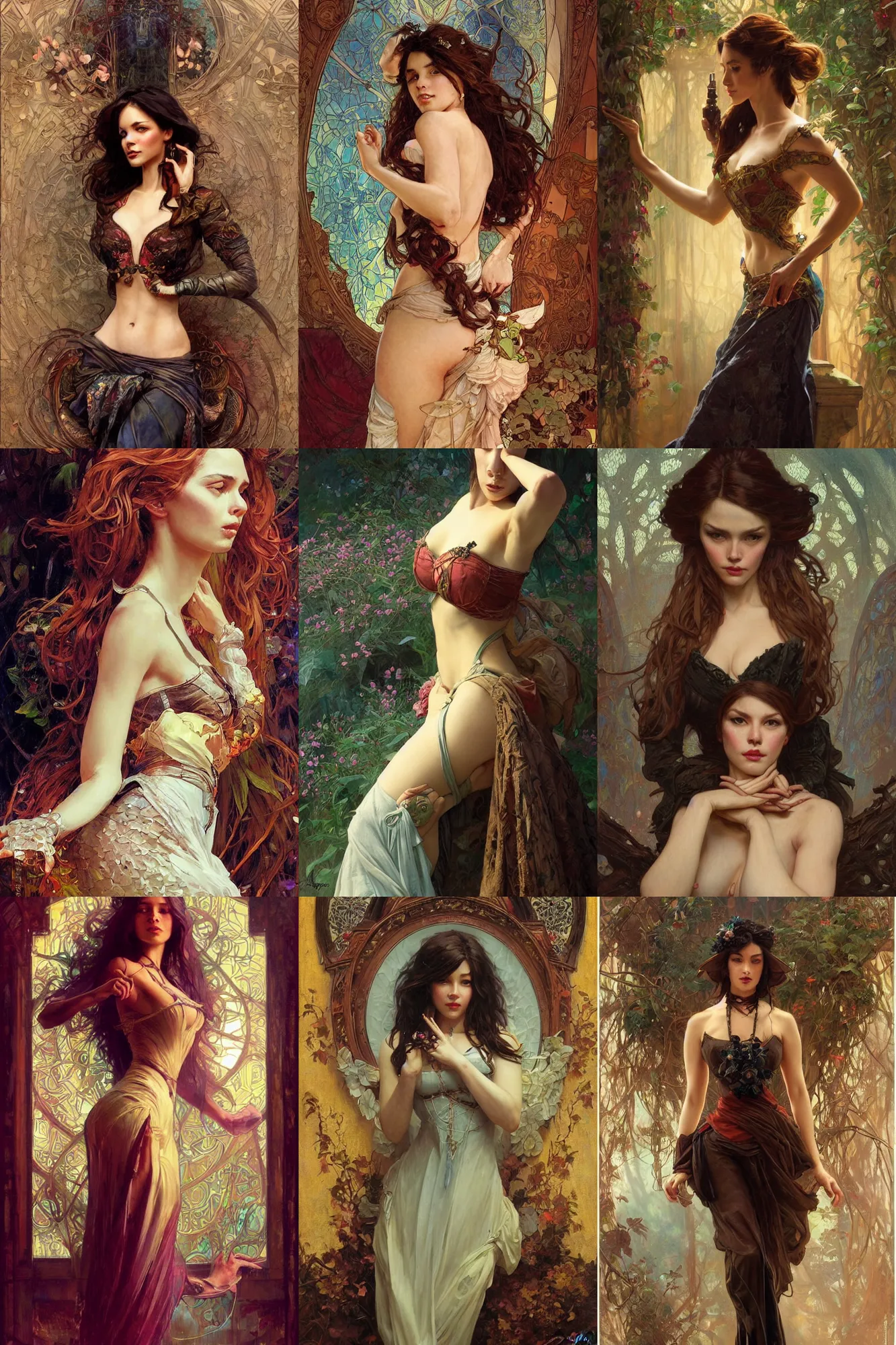 Prompt: portrait of a beautiful mysterious woman, hands on her hips, fantasy, regal, intricate, by stanley artgerm lau, greg rutkowski, thomas kindkade, alphonse mucha, loish, norman rockwell