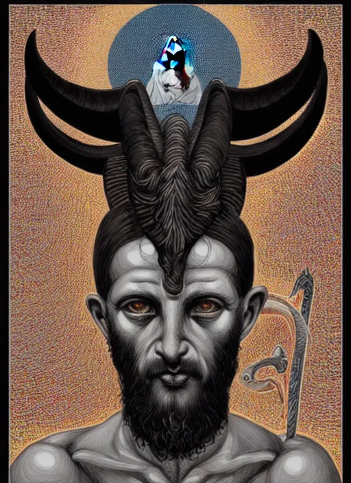 Prompt: hyper detailed ultra sharp orthodox baphomet goat jesus icon, occult, sardonic man, piercing gaze, trending on artstation, byzantine aesthetic, doom, religious, sinister, ornate, intricate, digital painting, concept art, smooth, sharp focus, illustration, art by josan gonzalez, greg rutkowski, killian eng and zdizslaw beksinski