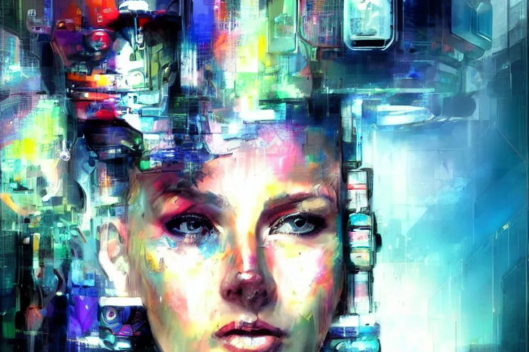 Prompt: cyberpunk robot cyborg portrait art scifi car in the background by yossi kotler, soft lighting, beautiful, smooth, pastel colors