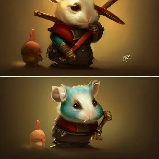 Image similar to cute little anthropomorphic Guinea Pig Samurai , tiny, small, short, Samurai outfit, cute and adorable, pretty, beautiful, DnD character art portrait, matte fantasy painting, DeviantArt Artstation, by Jason Felix by Steve Argyle by Tyler Jacobson by Peter Mohrbacher, cinematic lighting