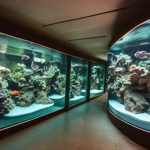 Image similar to aquarium, interior in the brutalist style