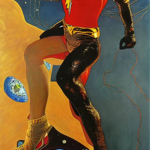 Image similar to Flash Gordon from the future, extremely detailed and intricate painting, pop art, superflat, cgsociety, trending on artstation Gustav Klimt