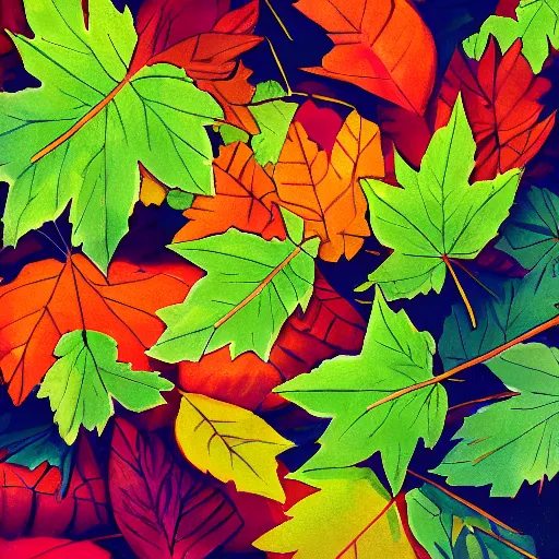 Image similar to pile of leaves, concept art, illustrated, highly detailed, high quality, bright colors, optimistic,