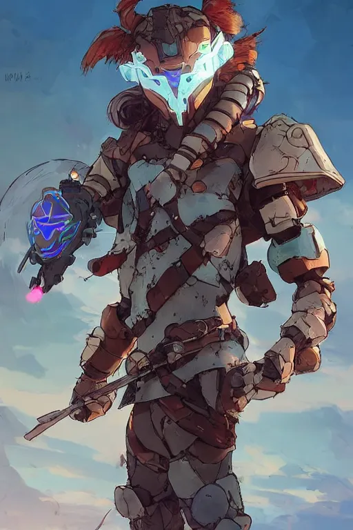 Image similar to combination suit armor aloy horizon forbidden west horizon zero dawn robot ninja mask helmet backpack tribal, art gta 5 comics, official fanart behance hd artstation by jesper ejsing, by rhads, makoto shinkai and lois van baarle, ilya kuvshinov, ossdraws radiating a glowing aura cgi rtx 2 0 2 2