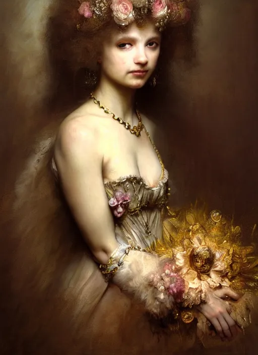 Prompt: rococo princess portrait. by casey baugh, by rembrandt, mandelbulb 3 d