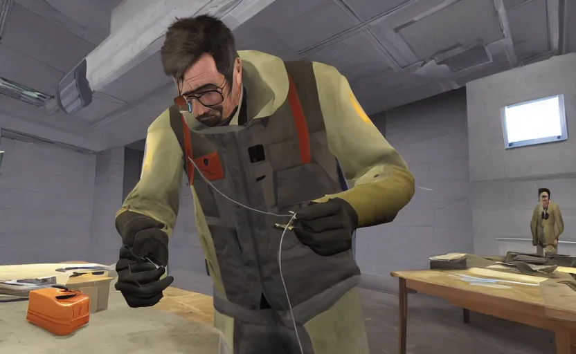 Image similar to half life 1 scientist eating chunks out of the test sample