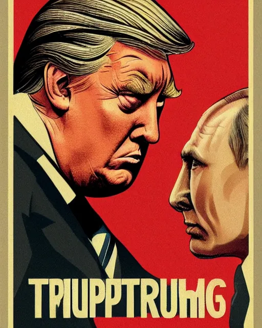 Image similar to vintage illustrated poster of Trump vs Putin wrestling match, hyper realism, high detail, vintage palette, old paper , 8k