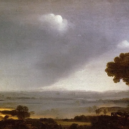 Image similar to the african velt, highly detailed landscape painting by claude lorrain, misty ominous atmosphere