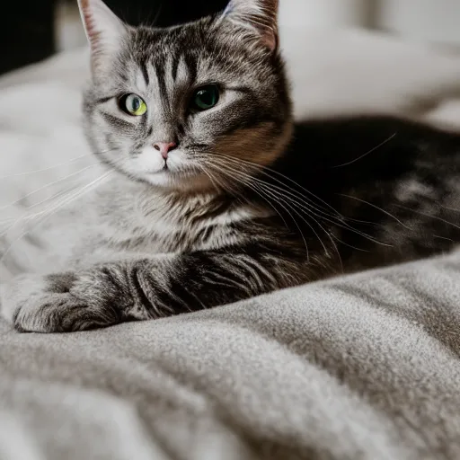 Image similar to a sadcat laying under a blanket, canon eos r 3, f / 1. 4, iso 2 0 0, 1 / 1 6 0 s, 8 k, raw, unedited, symmetrical balance, in - frame