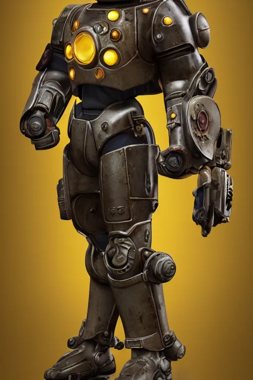 Image similar to fallout 7 6 power armor, hyper realistic, design by mark ryden and pixar and hayao miyazaki, unreal 5, daz, hyperrealistic, octane render, cosplay, rpg portrait, dynamic lighting, intricate, that looks like it is from borderlands and by feng zhu and loish and laurie greasley, victo ngai, andreas rocha, john harris