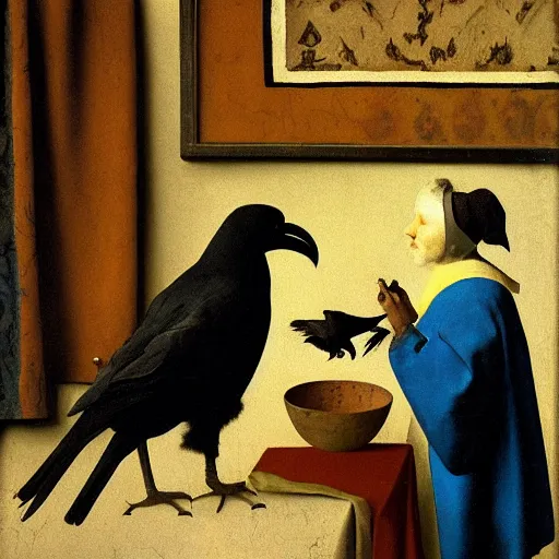 Prompt: painting of smoking ravens, Johannes Vermeer