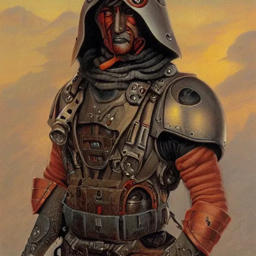 Image similar to portrait of a humanoid bomb warrior, by Gerald Brom