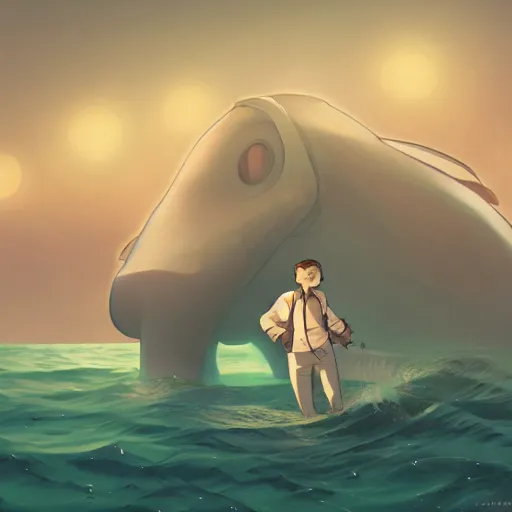 Image similar to Herman Melville as Moby the White Whale, ambient lighting, 4k, anime key visual, lois van baarle, ilya kuvshinov, rossdraws, artstation