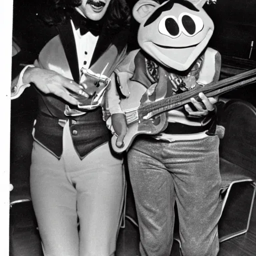 Prompt: vintage photograph of kermit the frog in a 1 9 7 0 s club