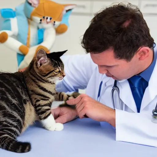 Image similar to doctor fixing a kitty cat stuffy