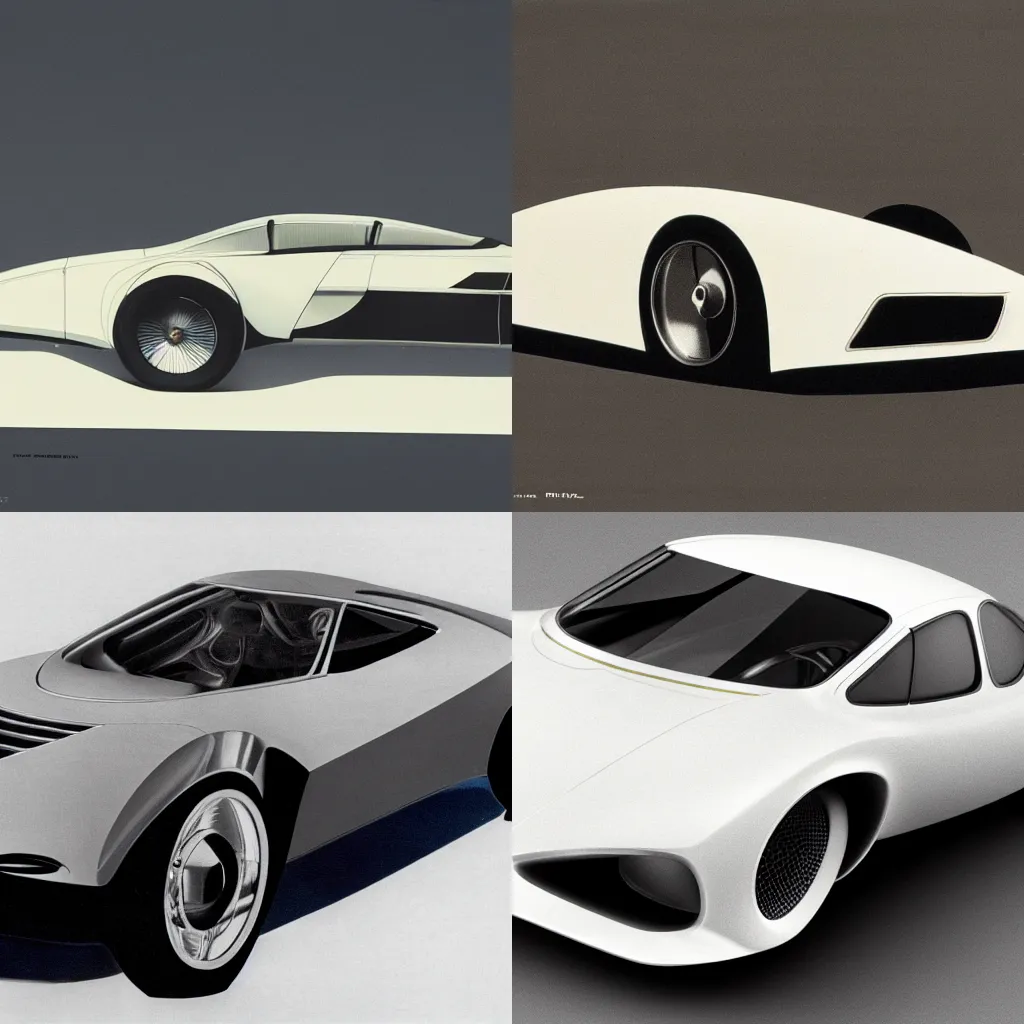 Prompt: A modernist car designed by Deiter Rams for Braun, 1970s, minimal, modern, concept art, sharp, detailed, 8K, studio lighting, HD