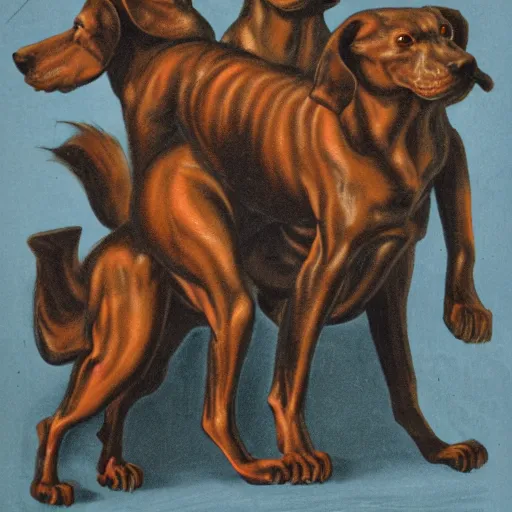 Prompt: cerberus the three headed hound of hades with flaming skin