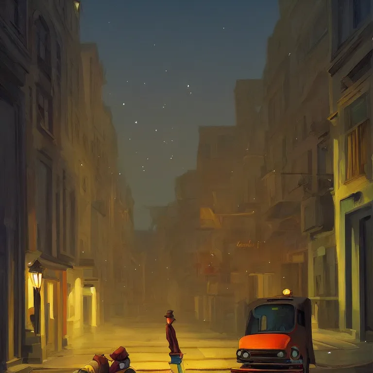 Prompt: a storybook illustration of a trash flying through empty street at night, fireflies, quiet night scene painted by Edward Hopper masterpiece, intricate, elegant, fantasy, highly detailed, digital painting, concept art, sharp focus, artstation