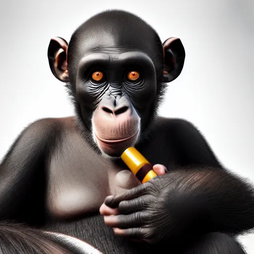 Image similar to a high detail shot of a chimp wearing a suit, smoking, unreal engine