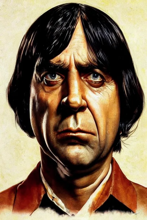 Image similar to Anton Chigurh from the movie No Country for Old Men painted by Norman Rockwell