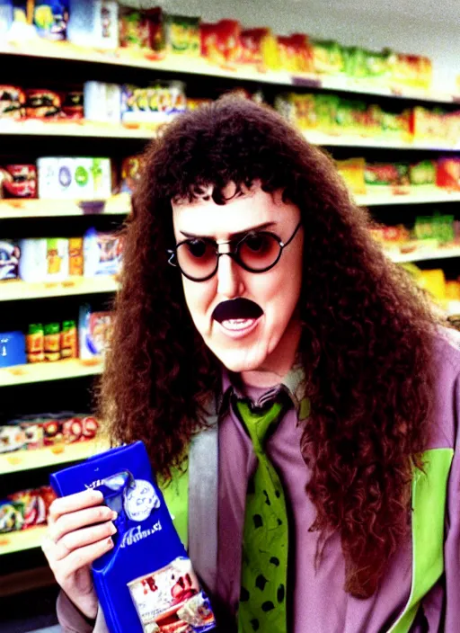 Prompt: weird al yankovic in a grocery store circa 1 9 9 7, ultra realistic