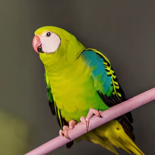 Prompt: Close up of a parakeet wearing Winnie the Pooh pajamas, high resolution photo