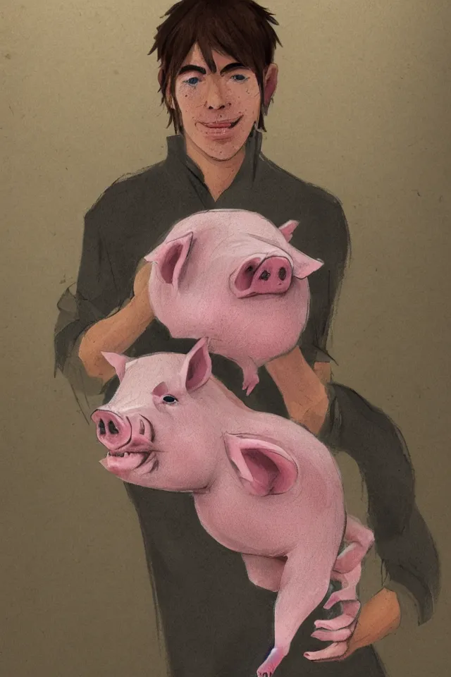 Image similar to concept art, a human with pig head