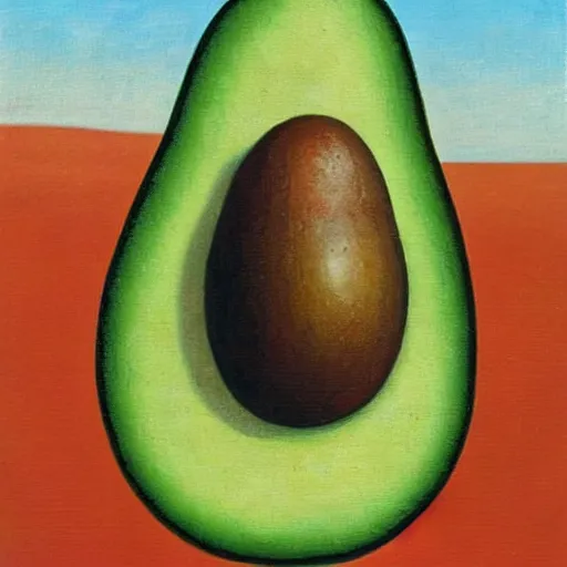 Prompt: surrealistic avocado on toast by magritte, oil on canvas