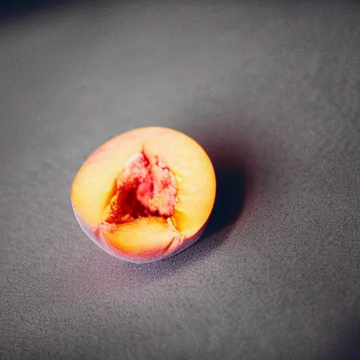 Image similar to a macro photo of a round peach's dry hairy skin, hyper realistic, hyper detailed, 35mm, very grainy film, pink volumetric studio lighting, bokeh, black background award winning shot, vogue magazine, cinematic, 8k, very closeup, elegant, tender, pastel