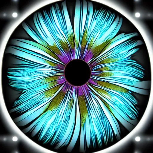 Prompt: a metallic iris flower, cybertronic, shiny