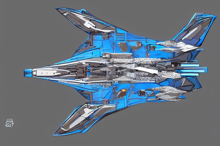 Image similar to top down view of a futuristic jet fighter, very symmetrical, in blueprint style, in the style of will burns, mecha inspired, robotic, highly detailed, artstation, pinterest, deviantart, very realistic, unreal engine