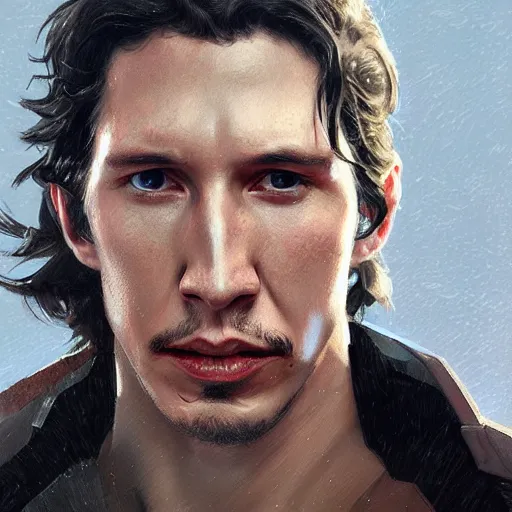 Prompt: portrait of a man by Greg Rutkowski, Adam Driver as Darth Caedus from Star Wars Expanded Universe, scifi, highly detailed portrait, digital painting, artstation, concept art, smooth, sharp foccus ilustration, Artstation HQ