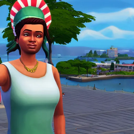 Prompt: Lady Liberty as a playable character in The Sims 4