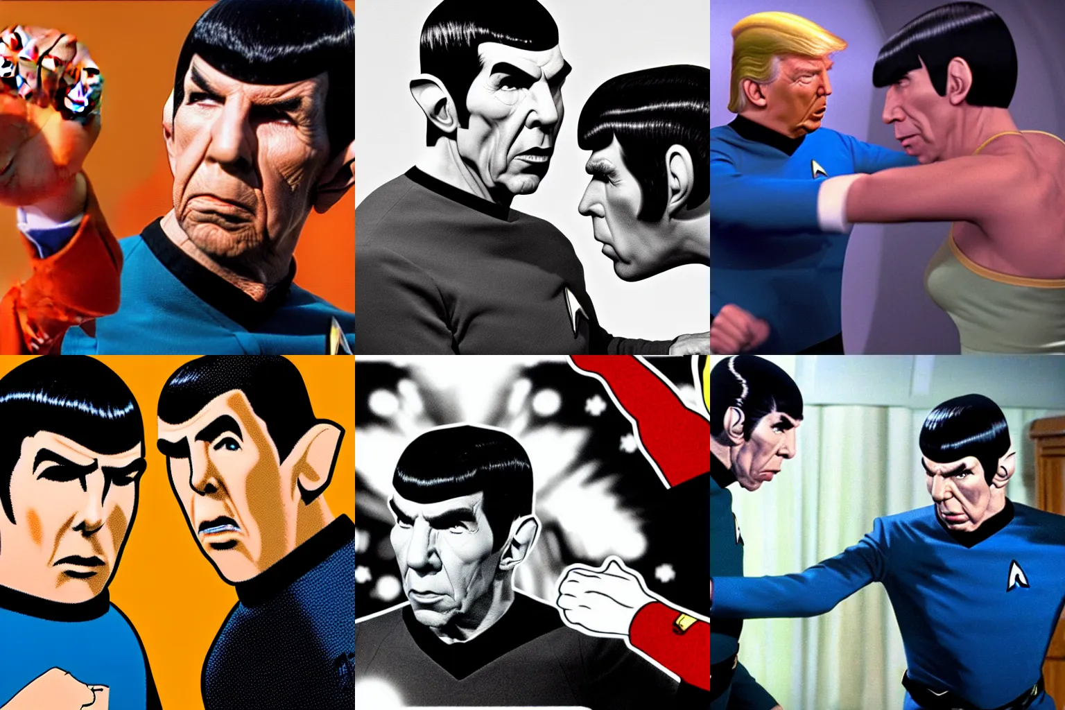 Prompt: award winning photo of Spock from Star Trek punching Donald Trump, 4k resolution, highly detailed