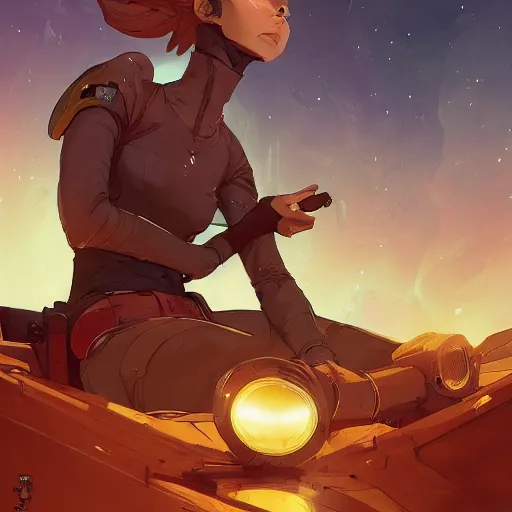 Image similar to overwhelmed with fleetting thoughts behance hd artstation by jesper ejsing, by rhads, makoto shinkai and lois van baarle, ilya kuvshinov, ossdraws, that looks like it is from borderlands and by feng zhu and loish and laurie greasley, victo ngai, andreas rocha