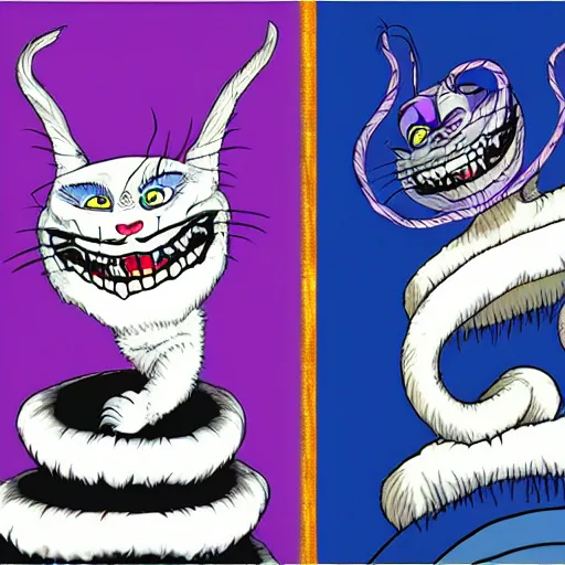 Image similar to joe Biden animorphs into Cheshire Cat, John tenniel art style