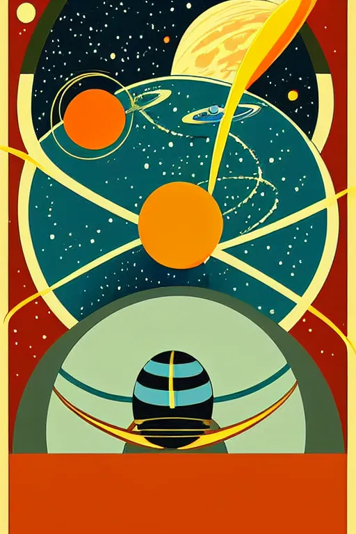 Image similar to art nouveau travel poster. outer space alien planet