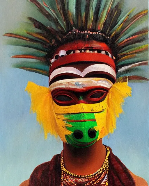 Prompt: Burkina Faso masquerade, painting by Toni Toscani, oil on canvas, Kooness